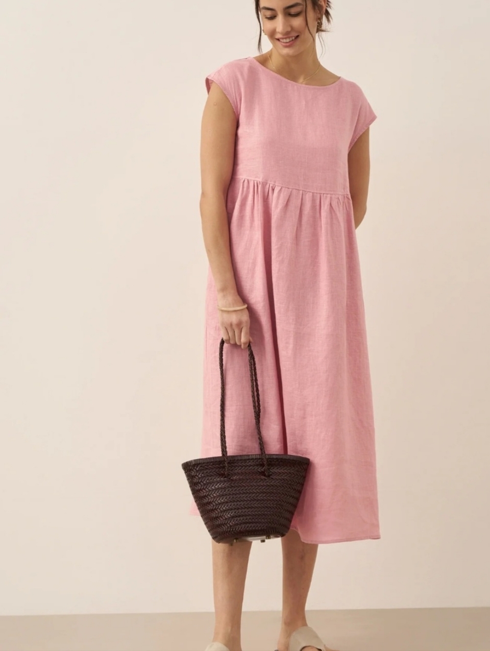 Lintico 100% Linen Cap Sleeve Washed Maxi Dress Joan  Pockets Dress Small